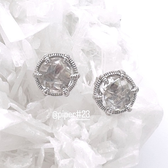 EUC Judith Ripka JR TWO Clear Quartz Doublet Eclipse Stud Earrings - Picture 4 of 13